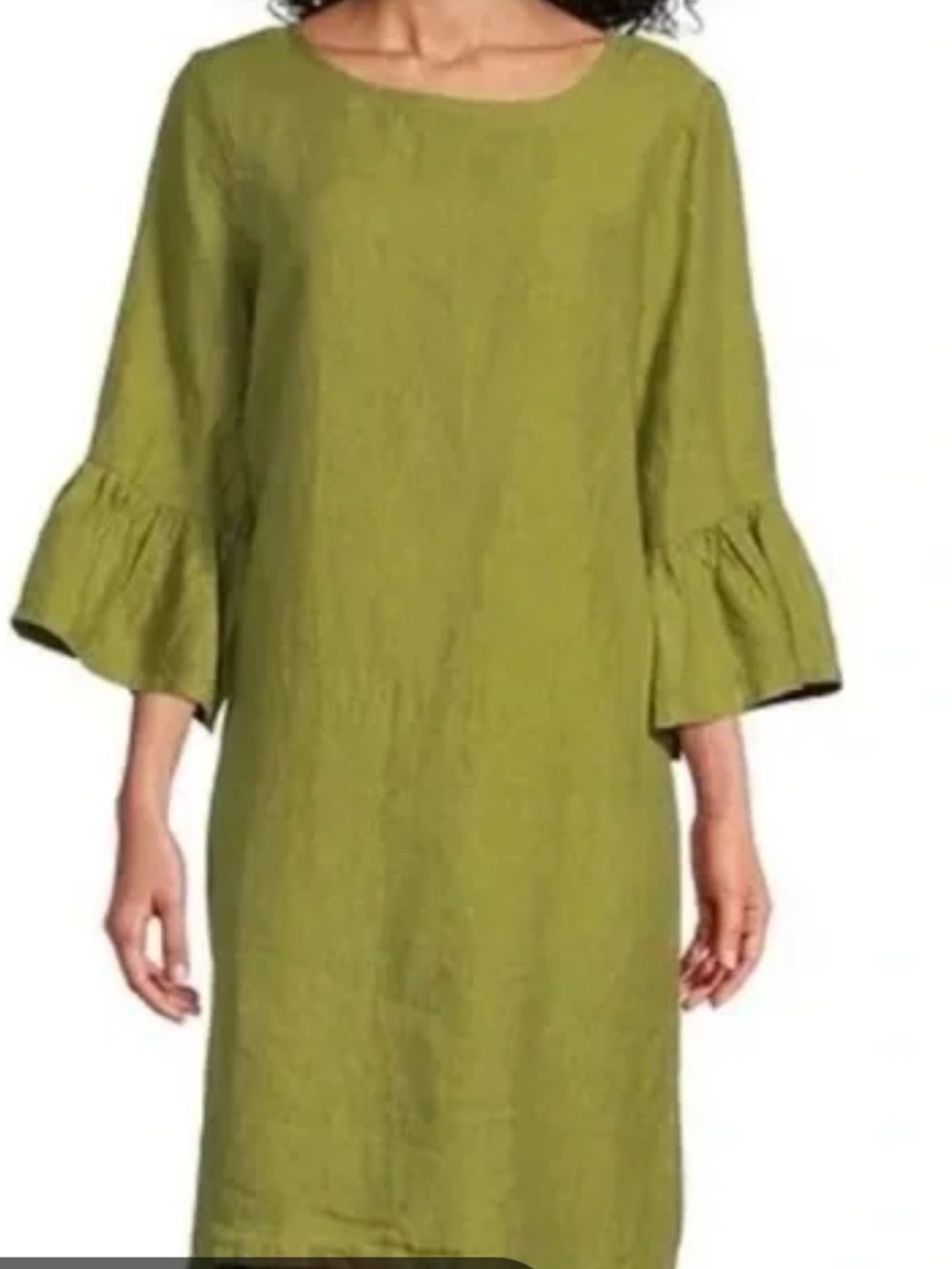 br yn Walker Linen Dress Ruffle Sleeve Popover Cool Breezy Simple Sustainable M